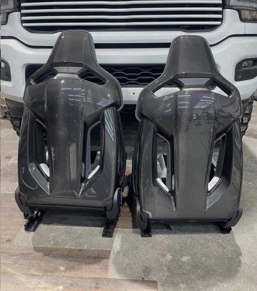 Full Carbon Fiber Race Seats — Orange/Carbon — View 2
