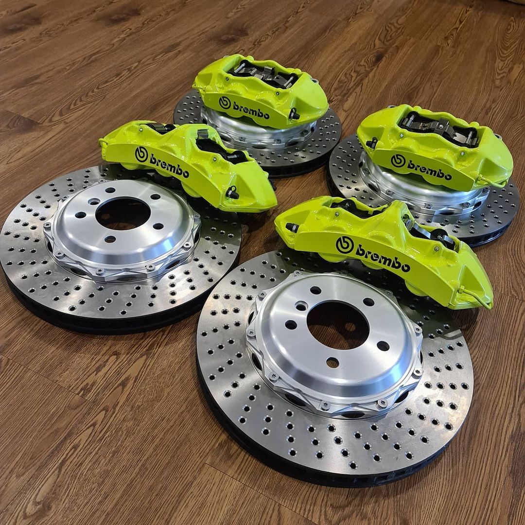 Brembo 6-piston BMW M3 G80 big brake kit — OEM calipers and rotors in Houston shop